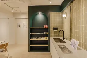 다크그린 아치 선반이 포인트인 오피스 팬트리